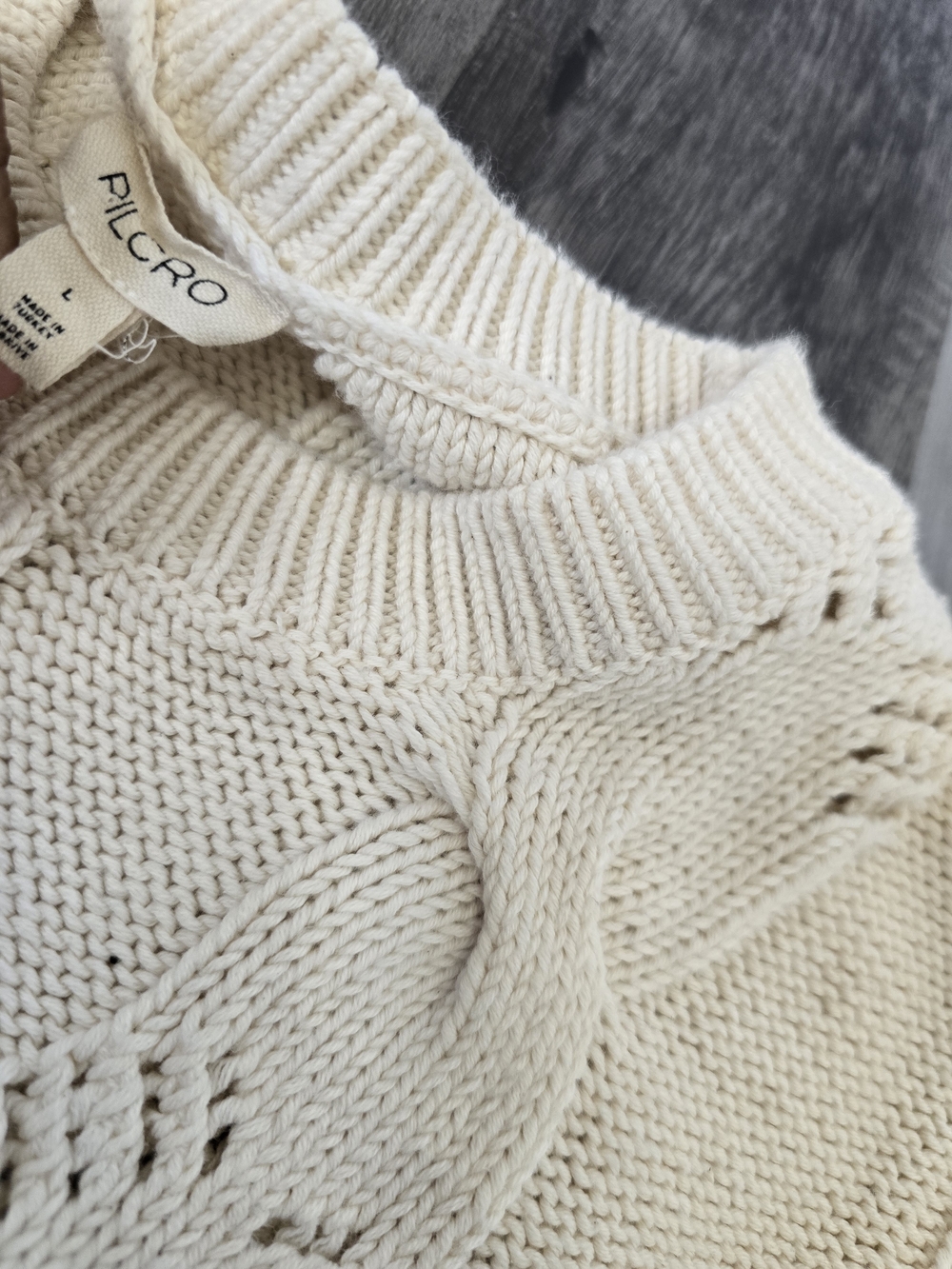 Anthropologie Pilcro Cable Knit Twofer Sweater Womens Size L Cream Preppy Office - Picture 11 of 11